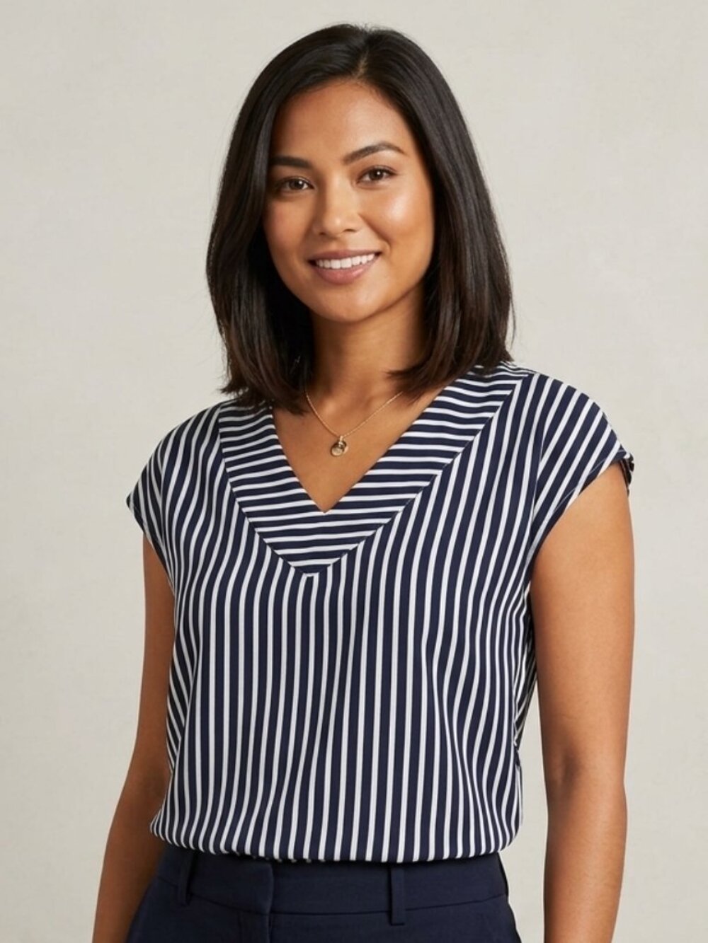 Tommy‎ Hilfiger Navy Blue White Stripe Blouse Size M